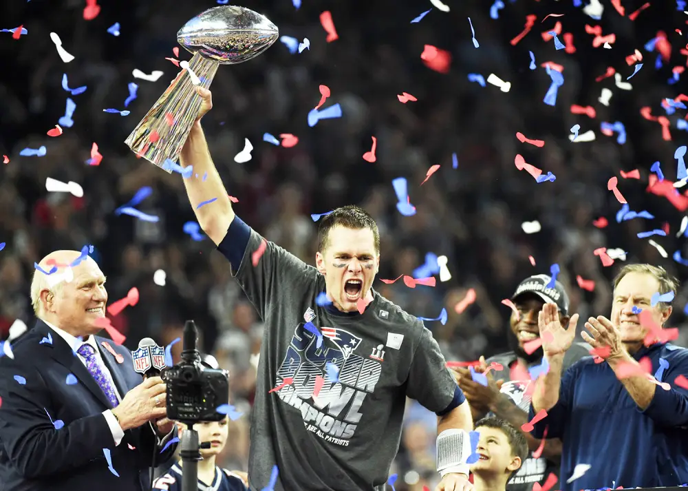 Tom Brady Records in the Super Bowl winning cup is his hand